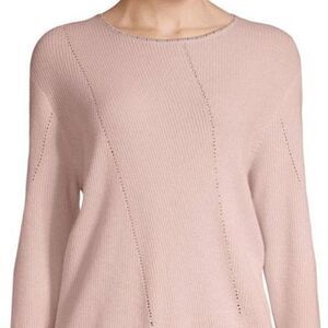 St. John P Soft Pink Cashmere Studded Ribbed Crew Neck Sweater